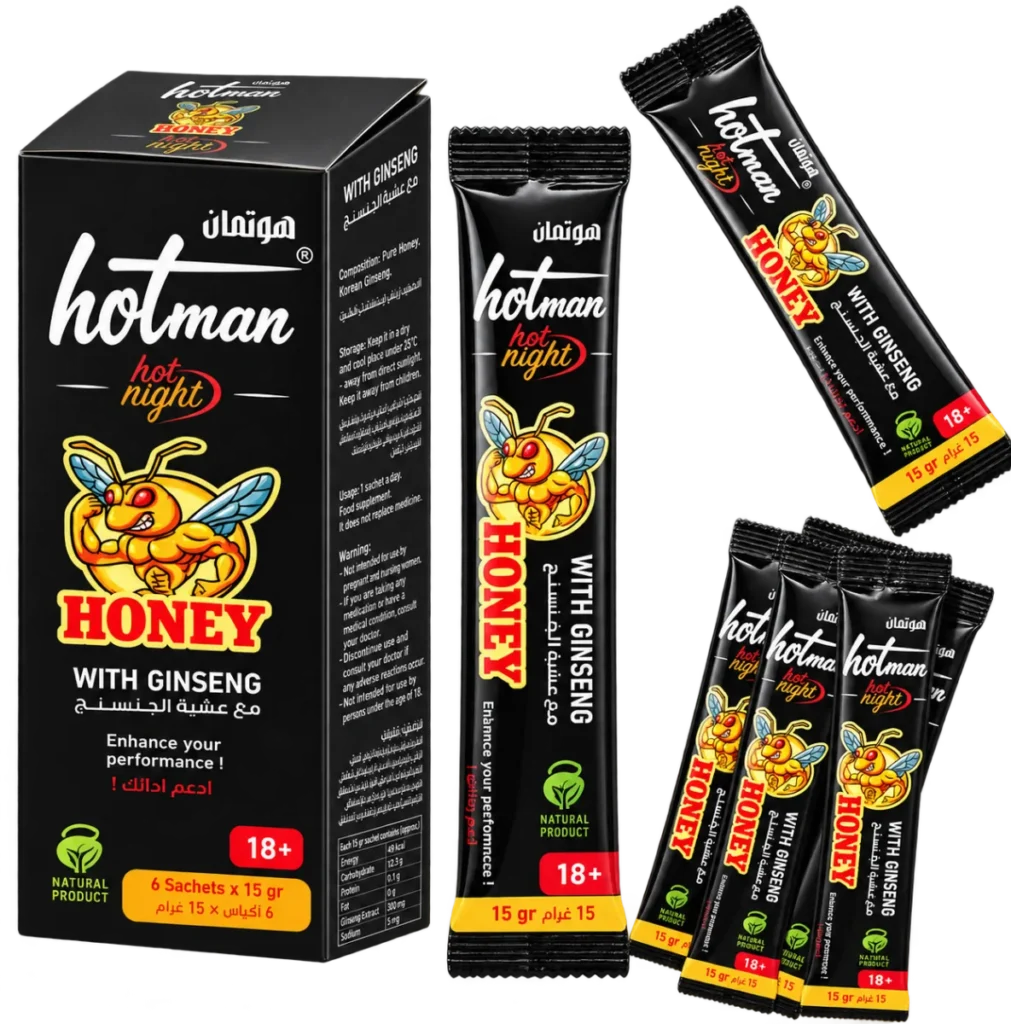 HotMan Honey with Korean Ginseng box and 6 sachets of 15 g
