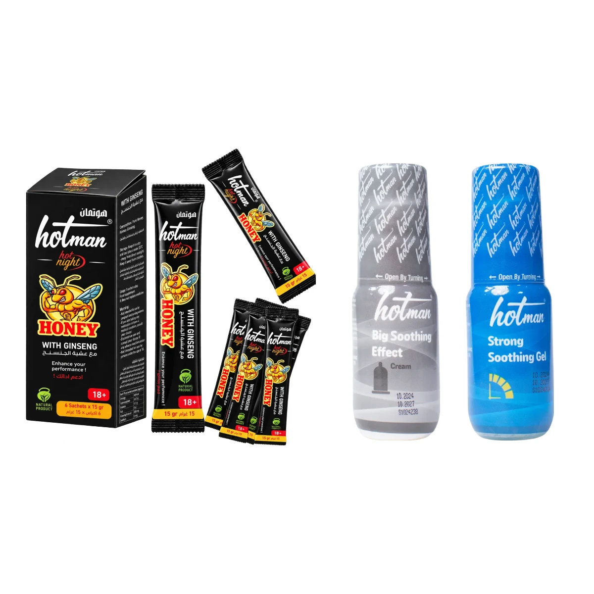 HotMan Power Trio Bundle – HotMan Honey with Korean Ginseng, Big Soothing Effect Cream and Strong Soothing Gel